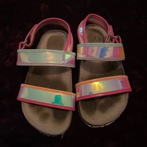 Wonder Nation - Girls 10 Holographic Pink Cork Sandals